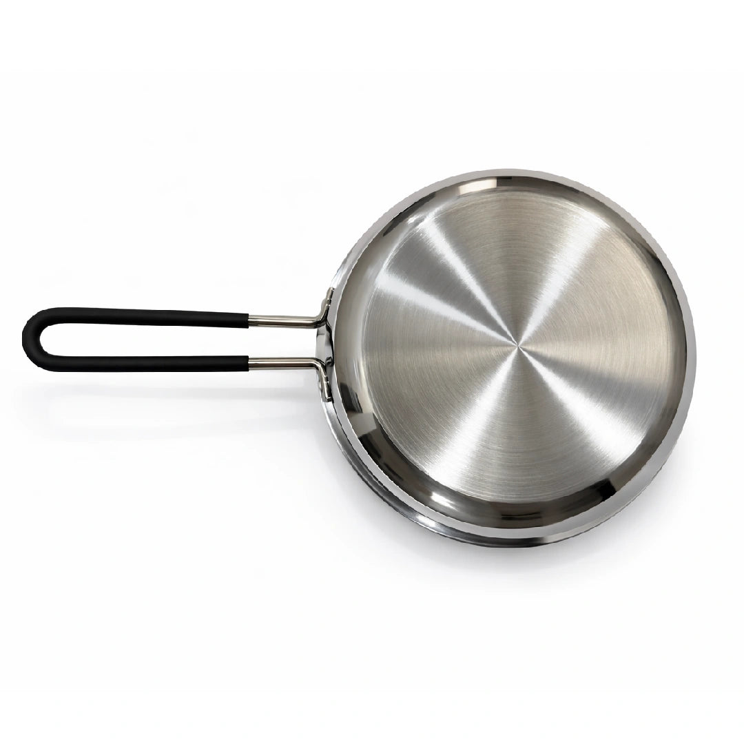 IndiChef Tri-Ply Stainless Steel Fry Pan – 1 Litre, 18 CM/180 MM | Heavy-Duty Base for Low-Oil, Healthy Cooking | Suitable for Induction & Gas | Durable, Scratch-Resistant Surface | 5 Year warrenty
