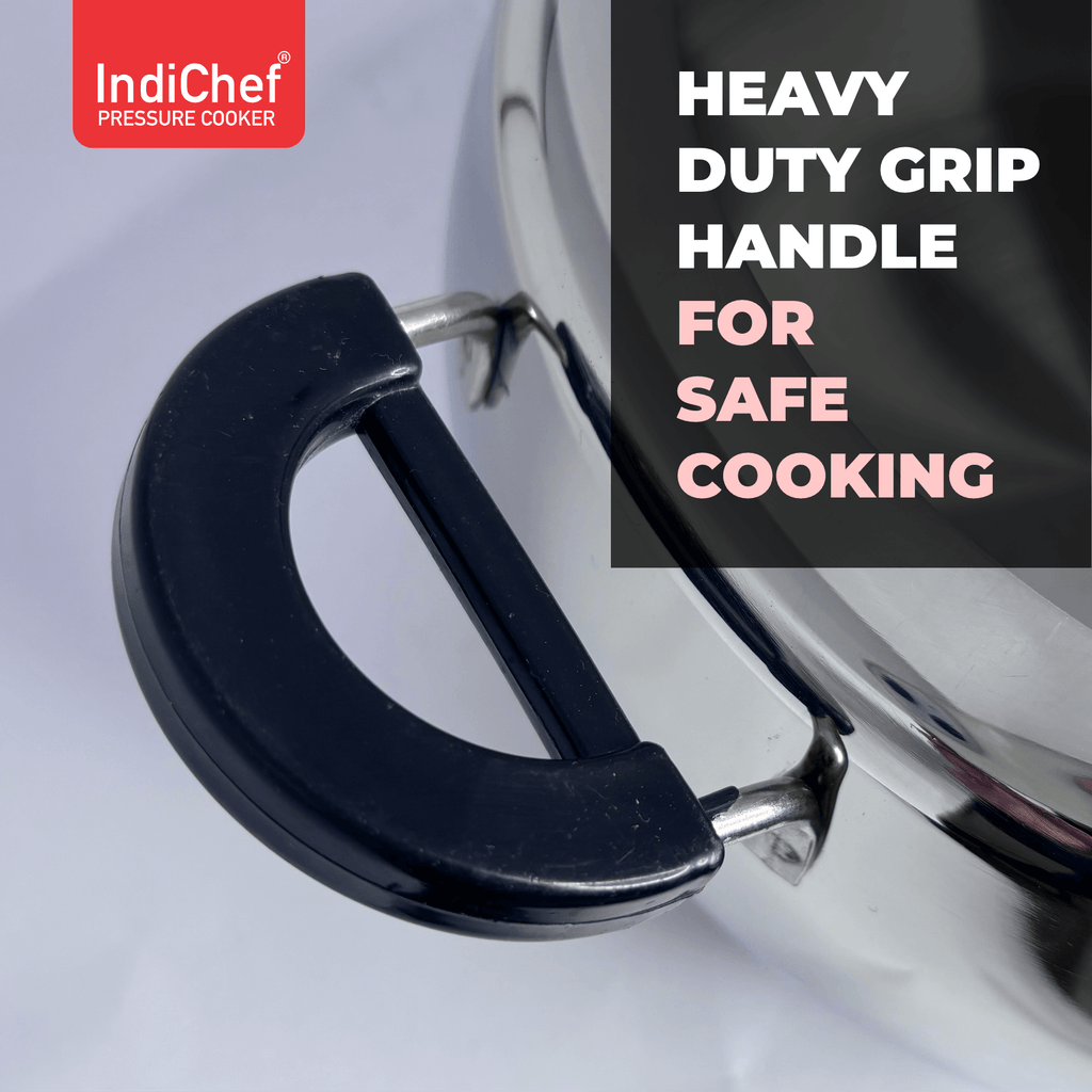 IndiChef Triply Stainless Steel Pressure Cooker, Heavy-Duty Base for Low-Oil, Healthy Cooking | Suitable for Induction & Gas | Durable, Scratch-Resistant Surface | 5 Year warrenty