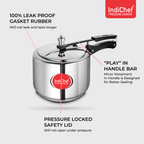 IndiChef Triply Stainless Steel Pressure Cooker, Heavy-Duty Base for Low-Oil, Healthy Cooking | Suitable for Induction & Gas | Durable, Scratch-Resistant Surface | 5 Year warrenty