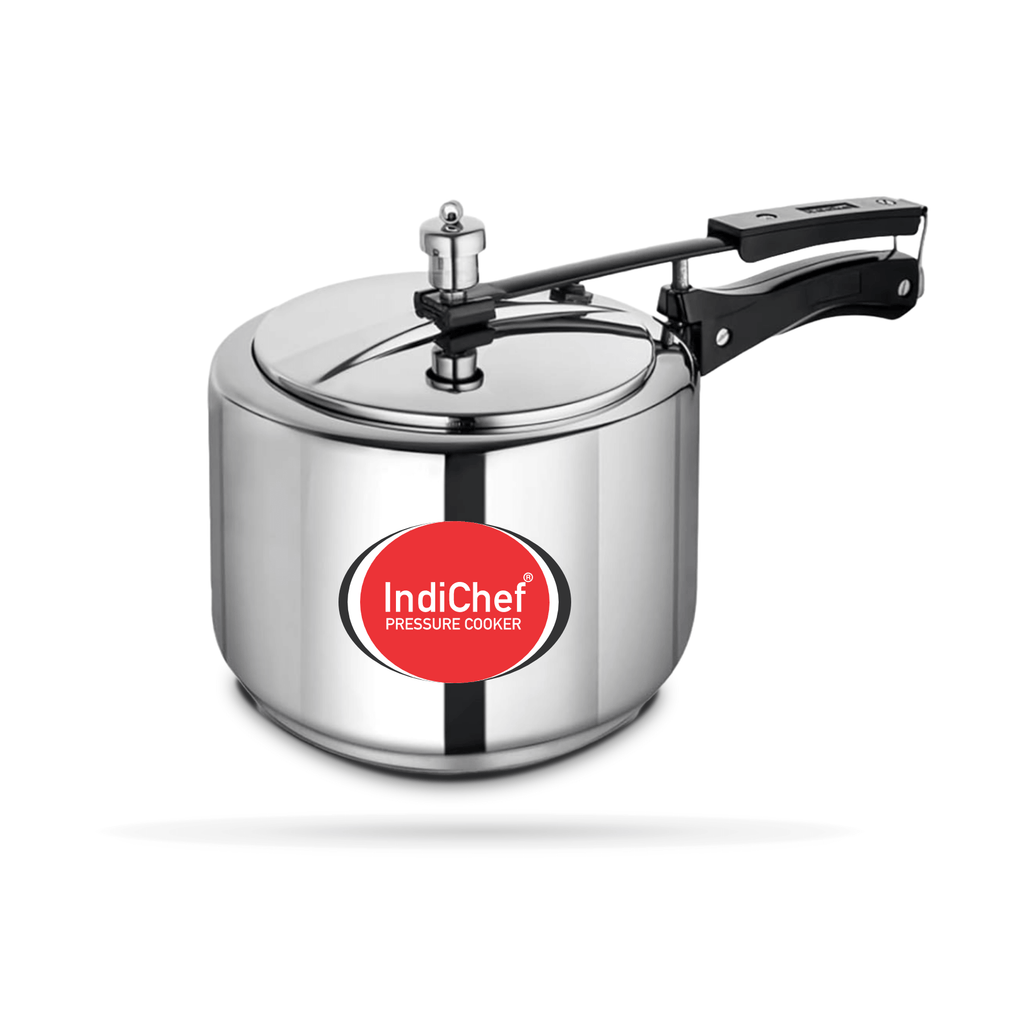 IndiChef Triply Stainless Steel Pressure Cooker, Heavy-Duty Base for Low-Oil, Healthy Cooking | Suitable for Induction & Gas | Durable, Scratch-Resistant Surface | 5 Year warrenty