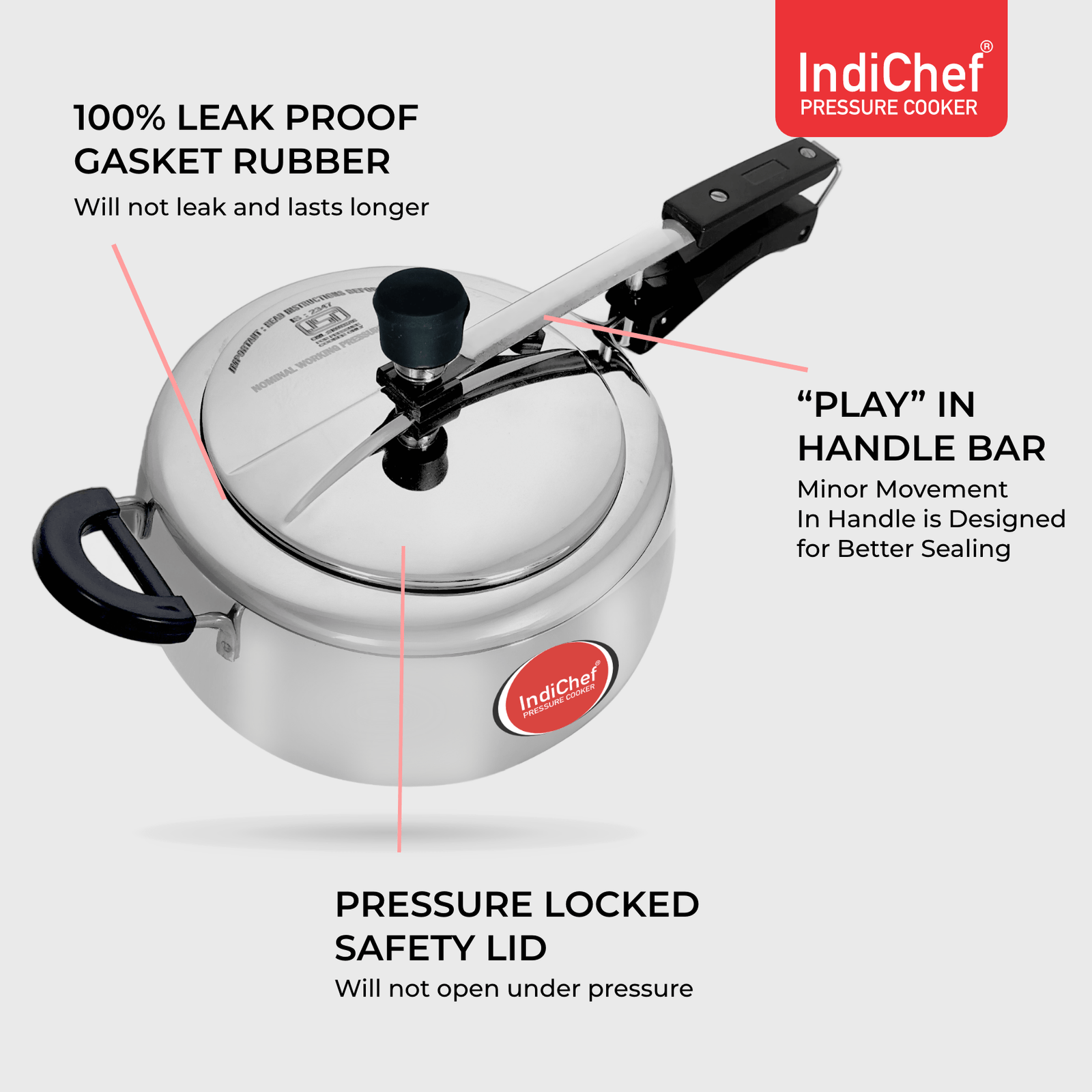 IndiChef Handi Aluminium Pressure Cooker, Induction and Gas