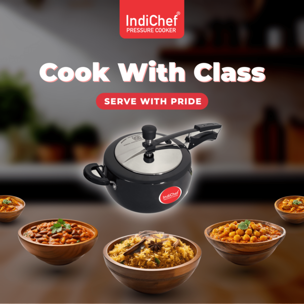 IndiChef Handi Hard Anodised Curve Pressure Cooker, Aluminium Gas, Inner Lid Design, 3.25 mm Thick Base - Image 3