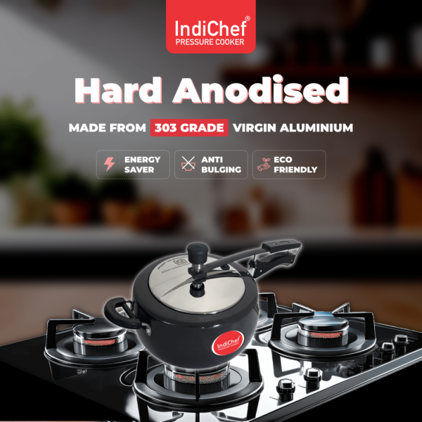 IndiChef Handi Hard Anodised Curve Pressure Cooker, Aluminium Gas, Inner Lid Design, 3.25 mm Thick Base - Image 4