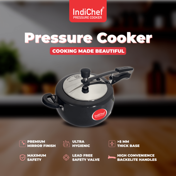 IndiChef Handi Hard Anodised Curve Pressure Cooker, Aluminium Gas, Inner Lid Design, 3.25 mm Thick Base - Image 5