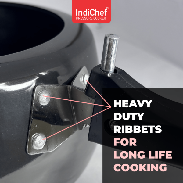 IndiChef Handi Hard Anodised Curve Pressure Cooker, Aluminium Gas, Inner Lid Design, 3.25 mm Thick Base - Image 6