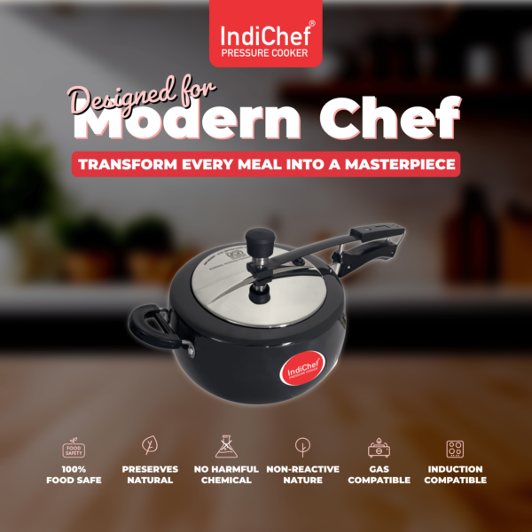 IndiChef Handi Hard Anodised Curve Pressure Cooker, Aluminium Gas, Inner Lid Design, 3.25 mm Thick Base - Image 2