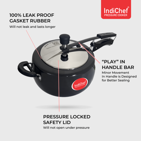 IndiChef Handi Hard Anodised Curve Pressure Cooker, Aluminium Gas, Inner Lid Design, 3.25 mm Thick Base - Image 10